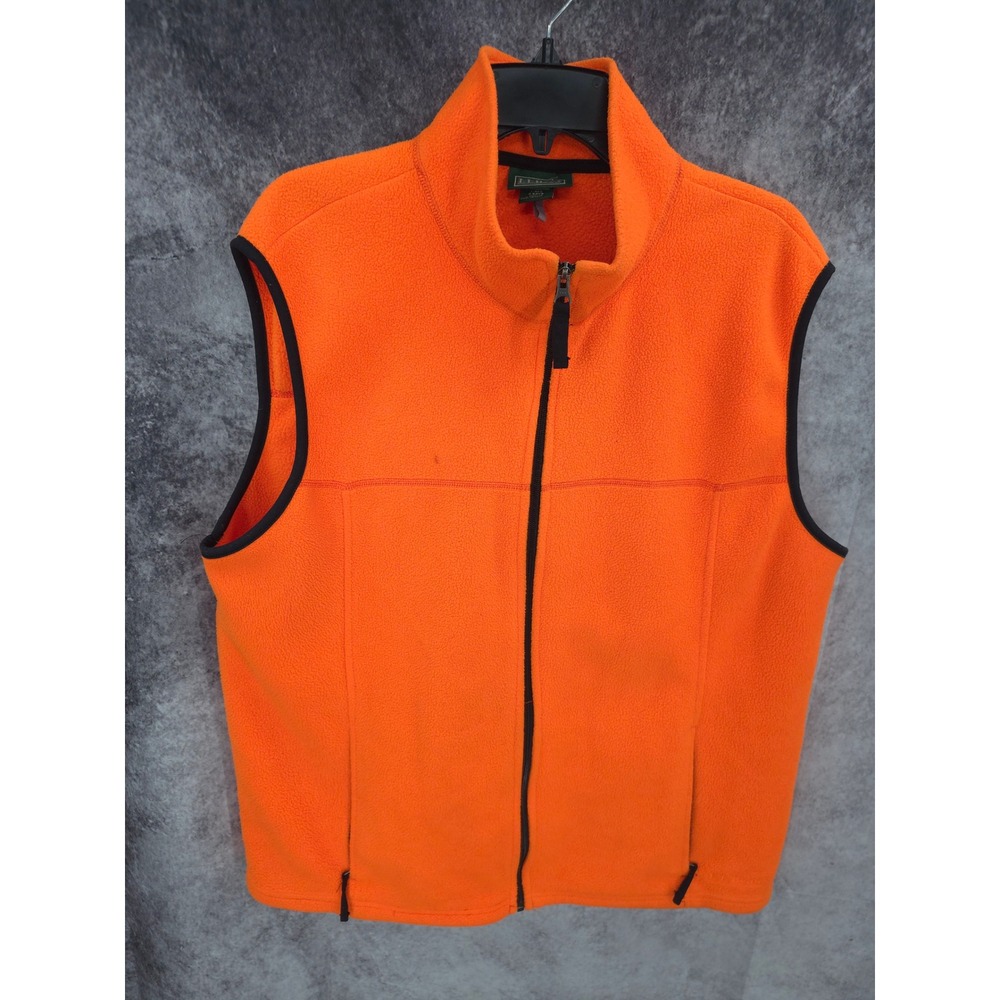 Vintage L.L Bean Fleece Vest Mens Large Orange Full Zip Hiking Outdoor Camping
